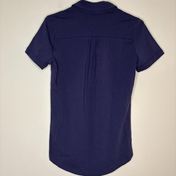 OGIO Sz XS NEW wTAGS VNeck Collared Short Sleeve Stretch Top Navy Round Hem - Picture 4 of 4